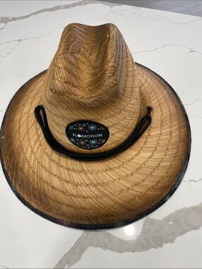 Men's Tan Straw Western Sun Hat with Chin Cord